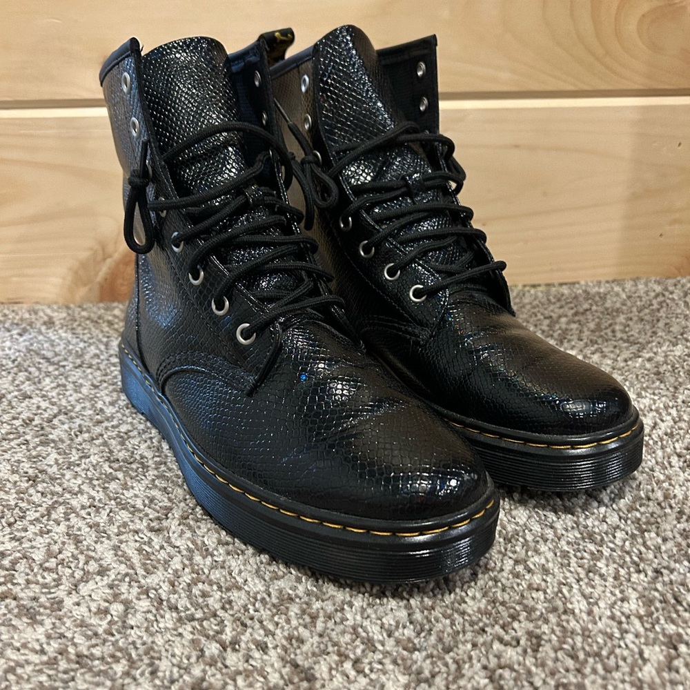 Dr. Martens Zavala Metallic Black Women’s Combat/Moto Boots